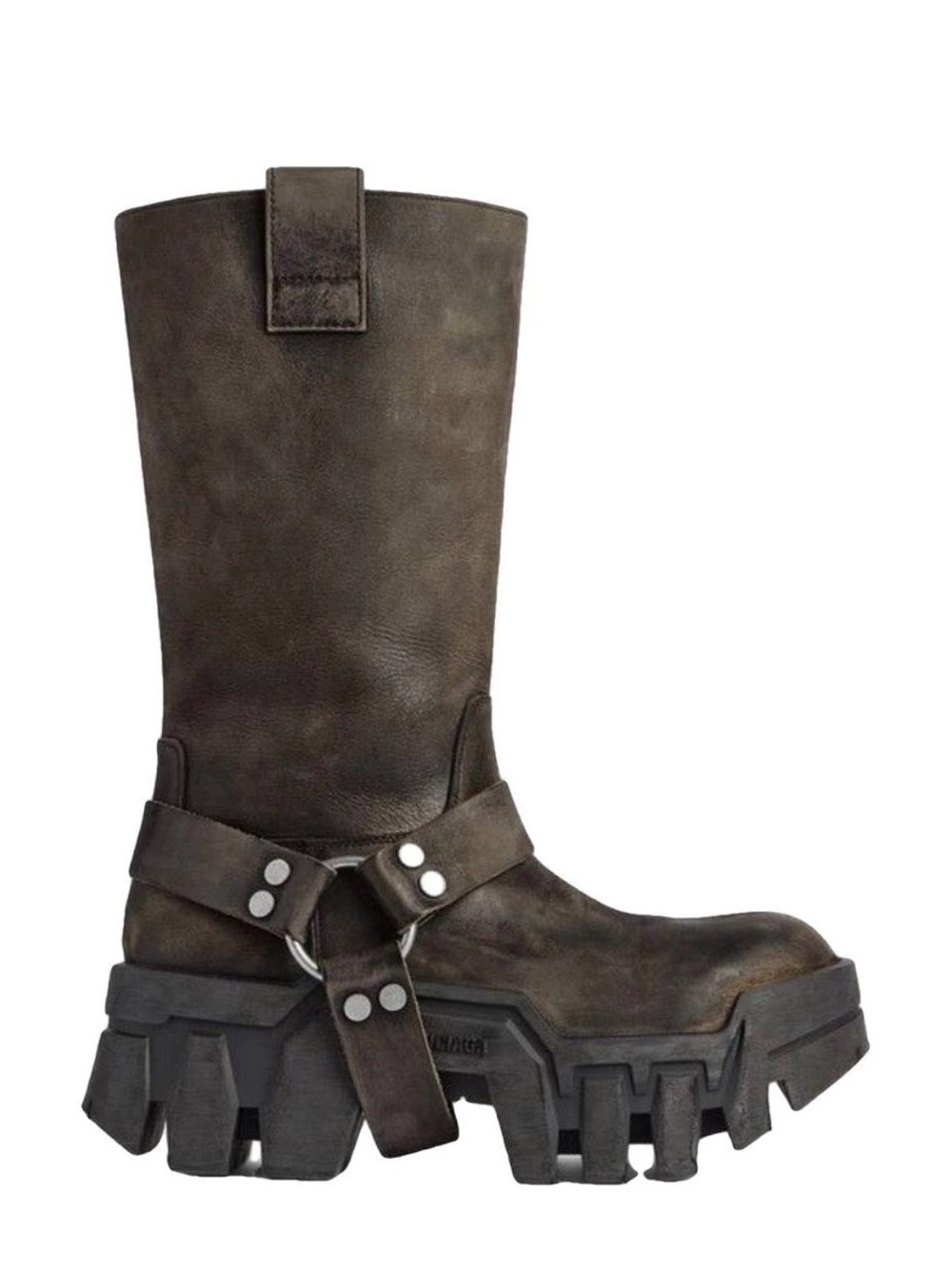 Balenciaga Black Leather Harness Chunky Mid-Calf Boots